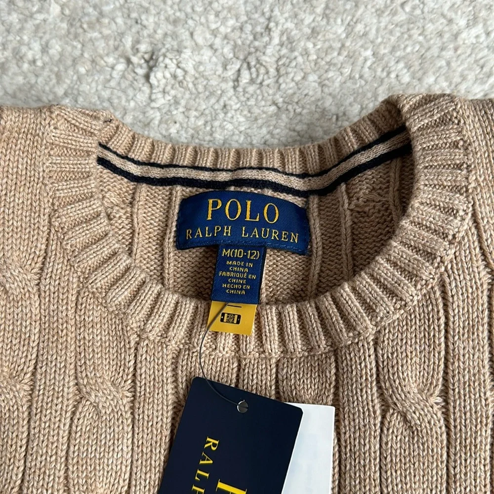 NWT Polo Ralph Lauren Cable-Knit Crewneck Cotton Sweater - New Camel Melange